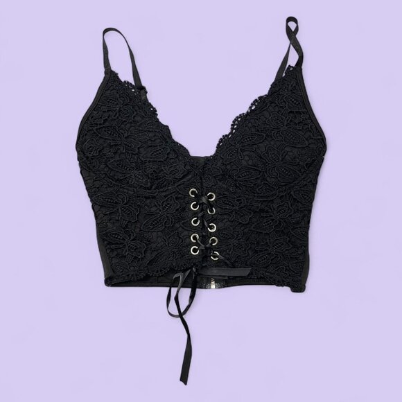 Black Lace Corset Crop Top – Size Small (Unbranded) - Picture 1 of 7
